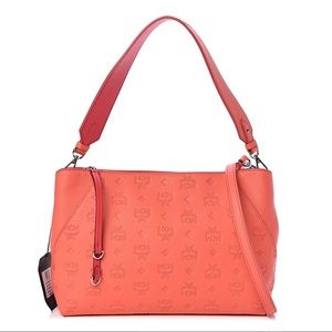 Klara Shoulder Bag in Monogram Leather Hot Coral Medium